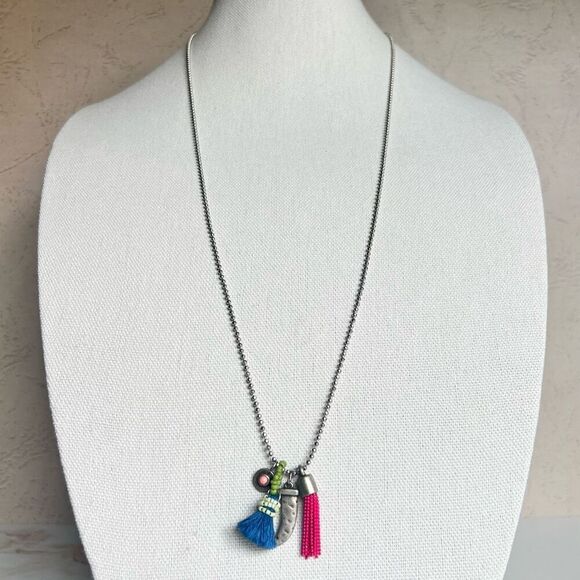 AEO Silver Ball Chain Tassel Pendant Long Necklace 30 inches - Picture 1 of 4